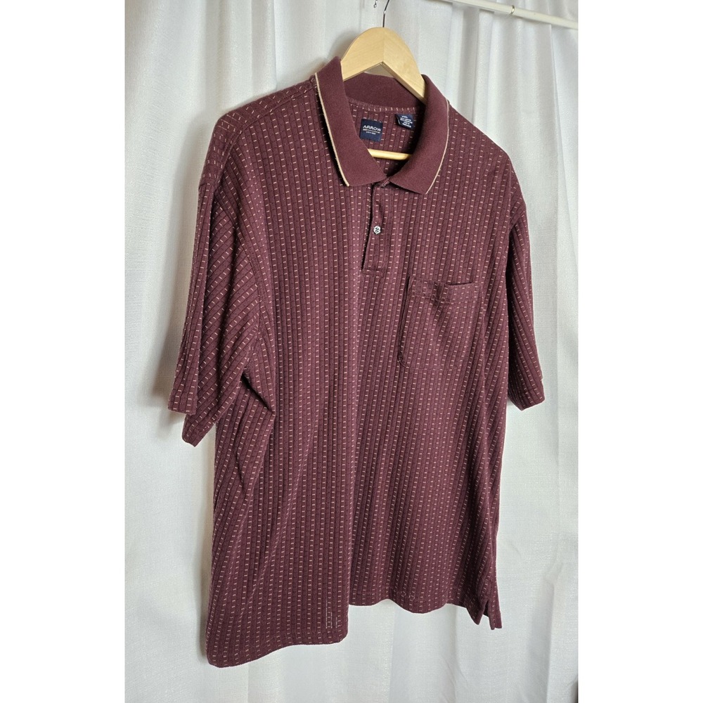 Arrow Burgundy Dashed‎ Pattern Short Sleeve Polo Casual Golf Shirt Mens 2XL - Picture 2 of 5